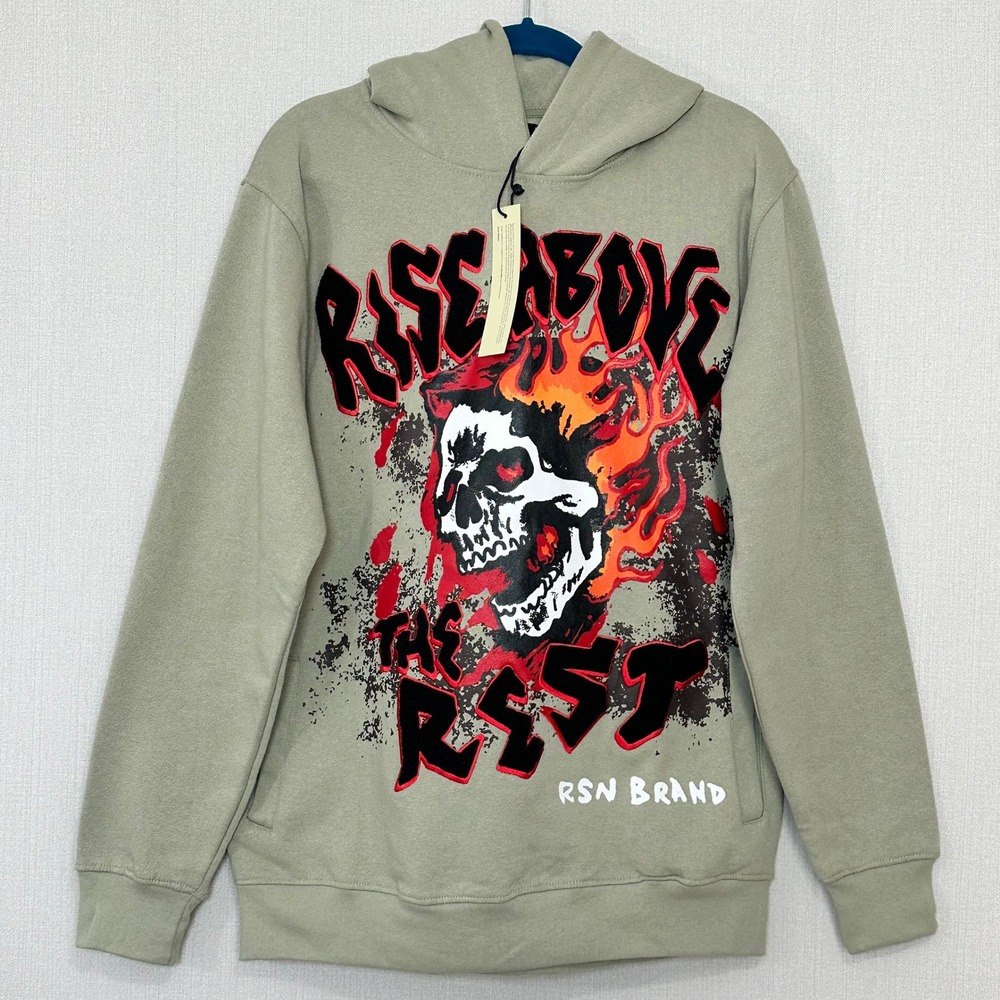 Reason Hoodie Gray Skull Graphic Streetwear Pullover Size L NWT Grunge